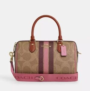 New! Coach Rowan Satchel Bag In Signature Canvas With Stripe Print